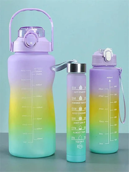 3Pcs Multi Color Water Bottle Set with Straw – Portable Drink Bottles