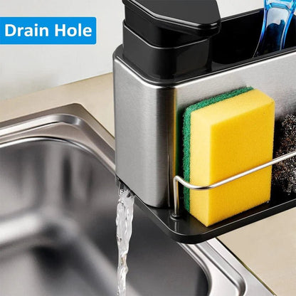 3‑in‑1 Kitchen Soap Dispenser – Built‑In Sponge & Brush Holder Sink Organizer - Saadiq.pk