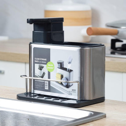 3‑in‑1 Kitchen Soap Dispenser – Built‑In Sponge & Brush Holder Sink Organizer - Saadiq.pk