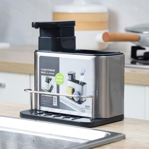 3‑in‑1 Kitchen Soap Dispenser – Built‑In Sponge & Brush Holder Sink Organizer - Saadiq.pk