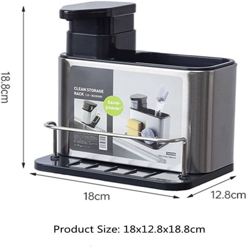3‑in‑1 Kitchen Soap Dispenser – Built‑In Sponge & Brush Holder Sink Organizer - Saadiq.pk