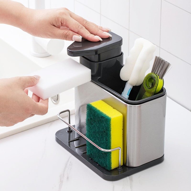 3‑in‑1 Kitchen Soap Dispenser – Built‑In Sponge & Brush Holder Sink Organizer - Saadiq.pk