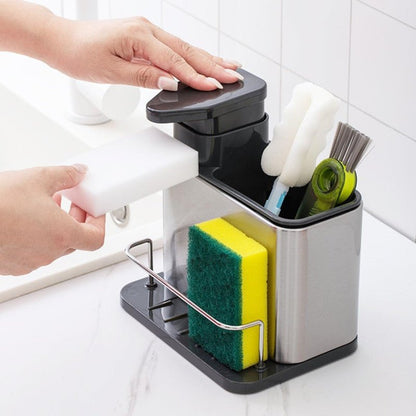 3‑in‑1 Kitchen Soap Dispenser – Built‑In Sponge & Brush Holder Sink Organizer - Saadiq.pk