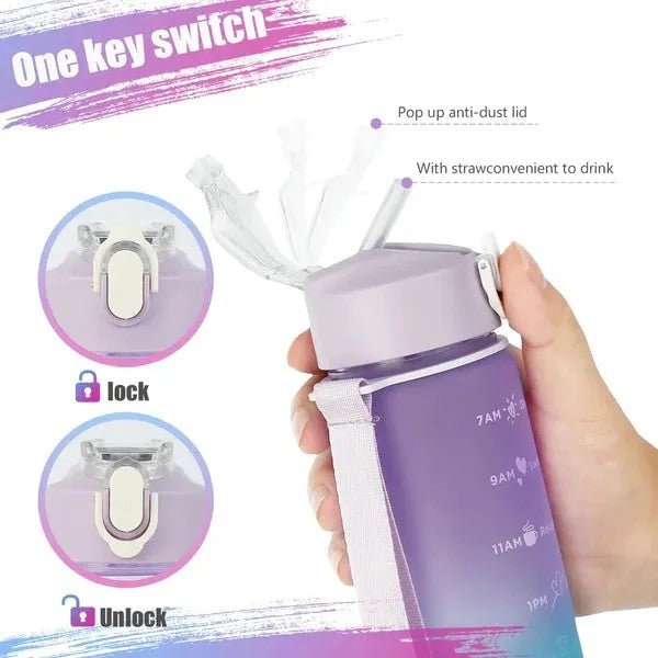 3Pcs Multi Color Water Bottle Set with Straw – Portable Drink Bottles - Saadiq.pk