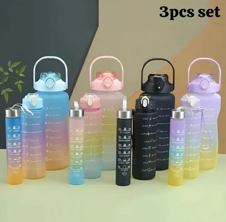 3Pcs Multi Color Water Bottle Set with Straw – Portable Drink Bottles - Saadiq.pk