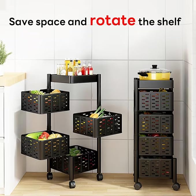 4 & 5 Tier Storage Trolley Basket – Multipurpose Kitchen Cart with Wheels - Saadiq.pk