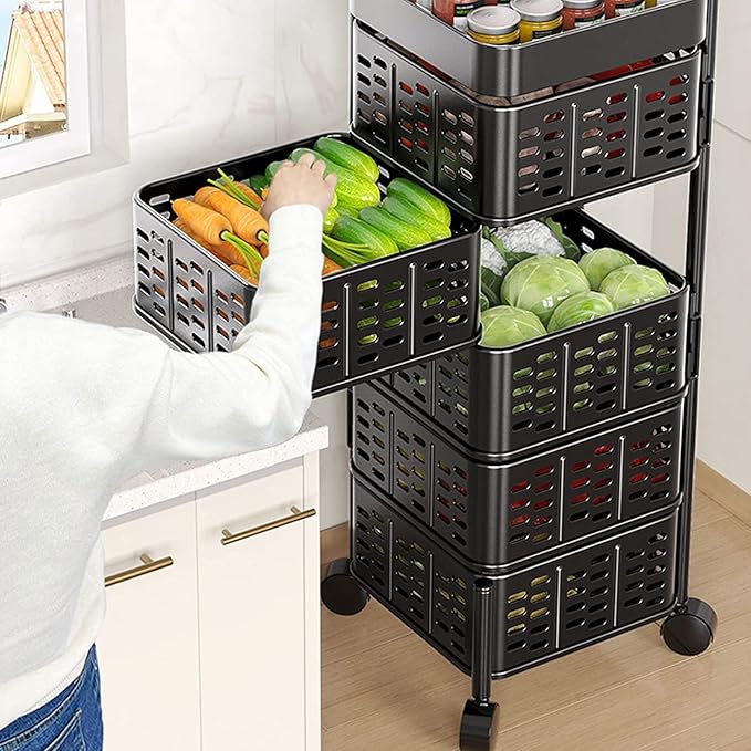 4 & 5 Tier Storage Trolley Basket – Multipurpose Kitchen Cart with Wheels - Saadiq.pk