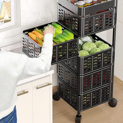 4 & 5 Tier Storage Trolley Basket – Multipurpose Kitchen Cart with Wheels - Saadiq.pk