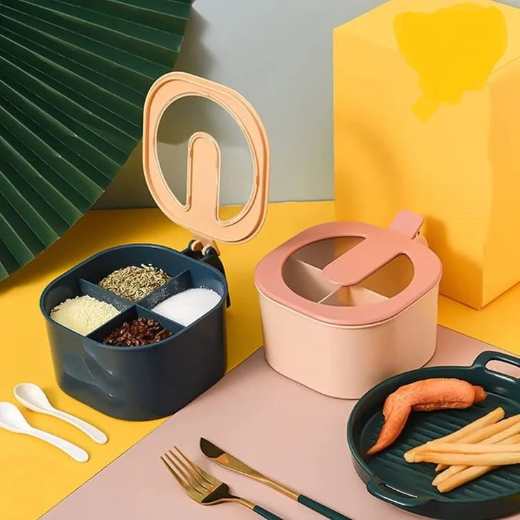 4 Grid Masala Box with Spoons – Spice Storage Organizer - Saadiq.pk