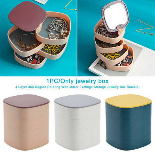4 - Layer Rotating Jewelry Organizer – Dustproof Storage Box - Saadiq.pk