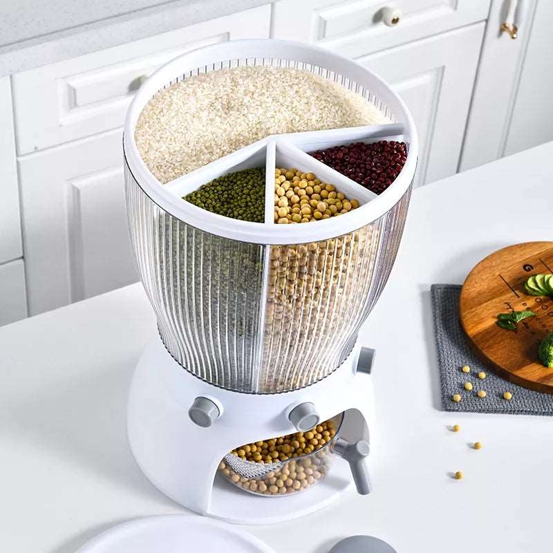 4 Part Rotating Cereal Dispenser | Multi‑Grain Kitchen Storage Organizer - Saadiq.pk