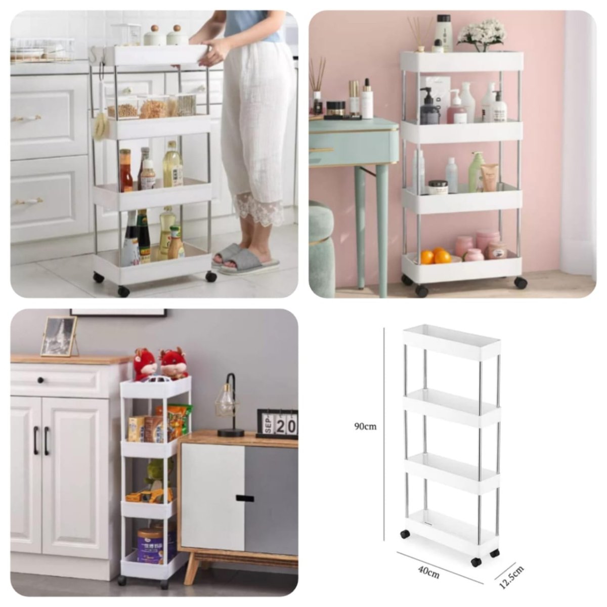 4 - Tier Slim Rolling Storage Trolley – Space - Saving Organizer Rack - Saadiq.pk