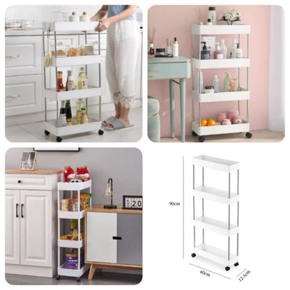 4 - Tier Slim Rolling Storage Trolley – Space - Saving Organizer Rack - Saadiq.pk
