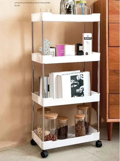 4 - Tier Slim Rolling Storage Trolley – Space - Saving Organizer Rack - Saadiq.pk