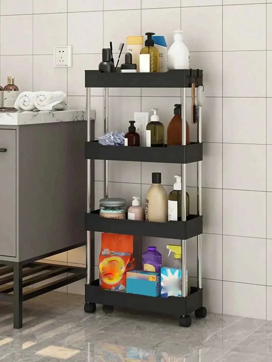 4 - Tier Slim Rolling Storage Trolley – Space - Saving Organizer Rack - Saadiq.pk