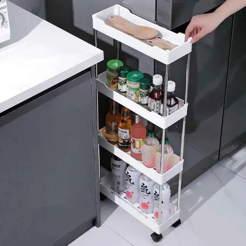 4 - Tier Slim Rolling Storage Trolley – Space - Saving Organizer Rack - Saadiq.pk