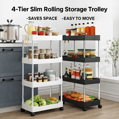 4 - Tier Slim Rolling Storage Trolley – Space - Saving Organizer Rack - Saadiq.pk