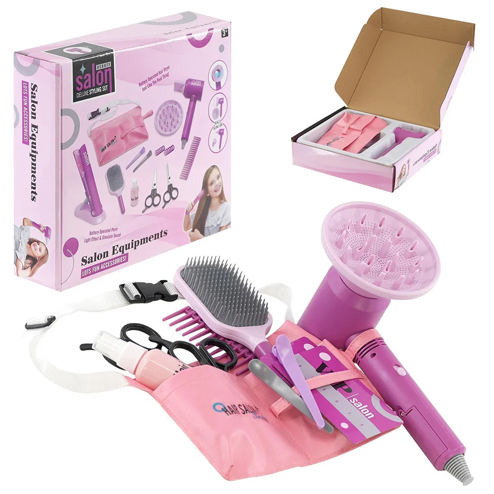 Kids Salon Deluxe Styling Set – Beauty Hair Stylist Toy Kit with Hair Dryer, Straightener & Accessories