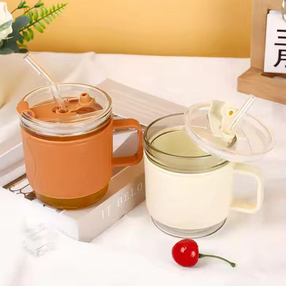 400ml Anti - Scald Coffee Mug with Straw | Mini Insulated Glass Cup for Hot & Cold - Saadiq.pk