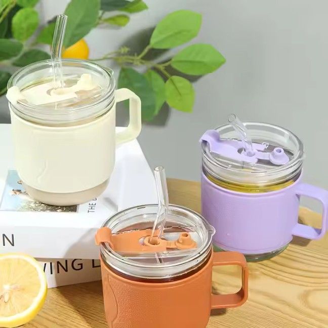 400ml Anti - Scald Coffee Mug with Straw | Mini Insulated Glass Cup for Hot & Cold - Saadiq.pk