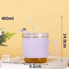400ml Anti - Scald Coffee Mug with Straw | Mini Insulated Glass Cup for Hot & Cold - Saadiq.pk