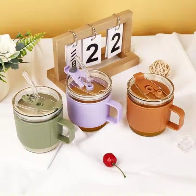 400ml Anti - Scald Coffee Mug with Straw | Mini Insulated Glass Cup for Hot & Cold - Saadiq.pk