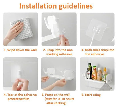 Elephant Wall Mounted Storage Shelf – No Drill Adhesive Kitchen & Bathroom Organizer