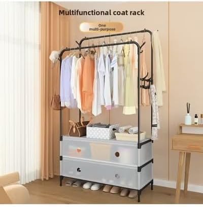 Double Rod Clothes Rack with Storage Shelves & Shoe Organizer – Heavy Duty Garment Rack for Bedroom & Home