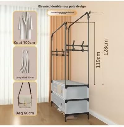 Double Rod Clothes Rack with Storage Shelves & Shoe Organizer – Heavy Duty Garment Rack for Bedroom & Home