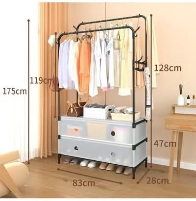 Double Rod Clothes Rack with Storage Shelves & Shoe Organizer – Heavy Duty Garment Rack for Bedroom & Home