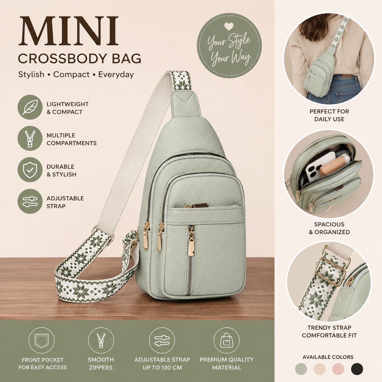 Mini leather crossbody sling bag for women - Saadiq.pk Pakistan