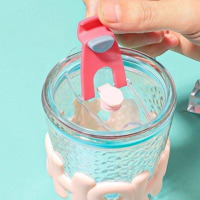 450ml Glass With Straw Coffee Cup Anti - scald Letter Sleeve Double Wall Glass Water Milk Juice Tea Coffee Cups - Saadiq.pk