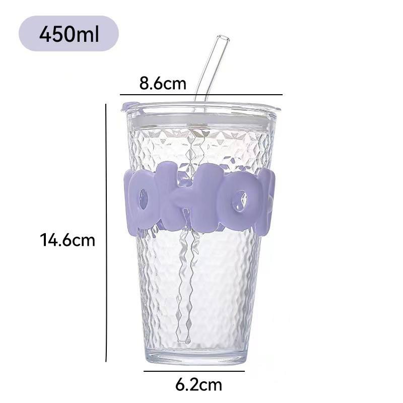 450ml Glass With Straw Coffee Cup Anti - scald Letter Sleeve Double Wall Glass Water Milk Juice Tea Coffee Cups - Saadiq.pk