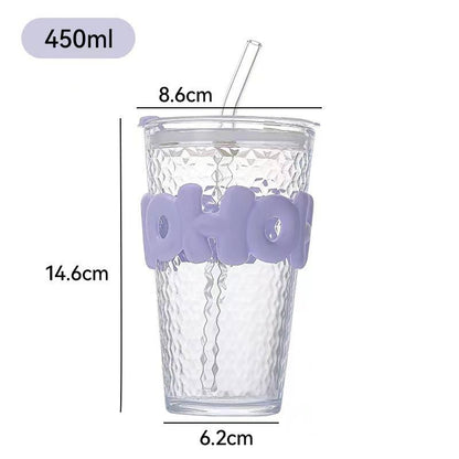 450ml Glass With Straw Coffee Cup Anti - scald Letter Sleeve Double Wall Glass Water Milk Juice Tea Coffee Cups - Saadiq.pk