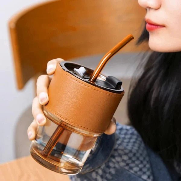 450ml High Quality Coffee Glass Tumbler with Straw – Reusable Drink Cup - Saadiq.pk
