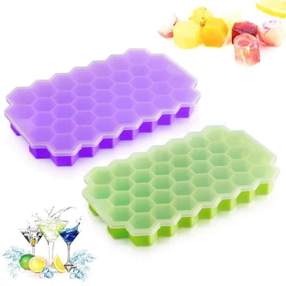 Honeycomb Silicone Ice Cube Tray with Lid – Reusable Freezer Mold