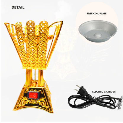 Floral Golden Electric Incense Burner – Decorative Aromatherapy Diffuser