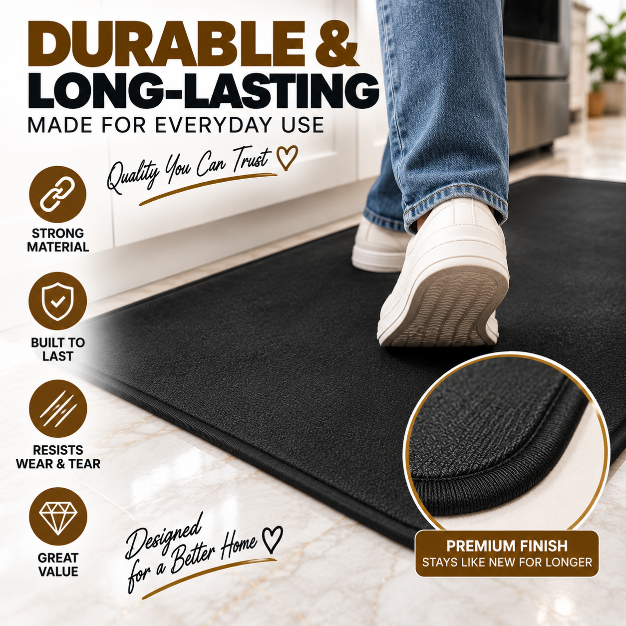 2PC Anti Slip Water Absorbent Runner With Mat – Rustic Wood