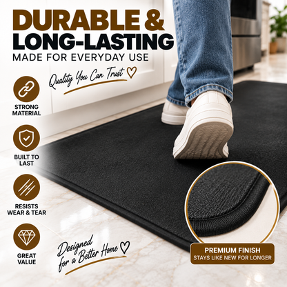 2PC Anti Slip Water Absorbent Runner With Mat – Rustic Wood