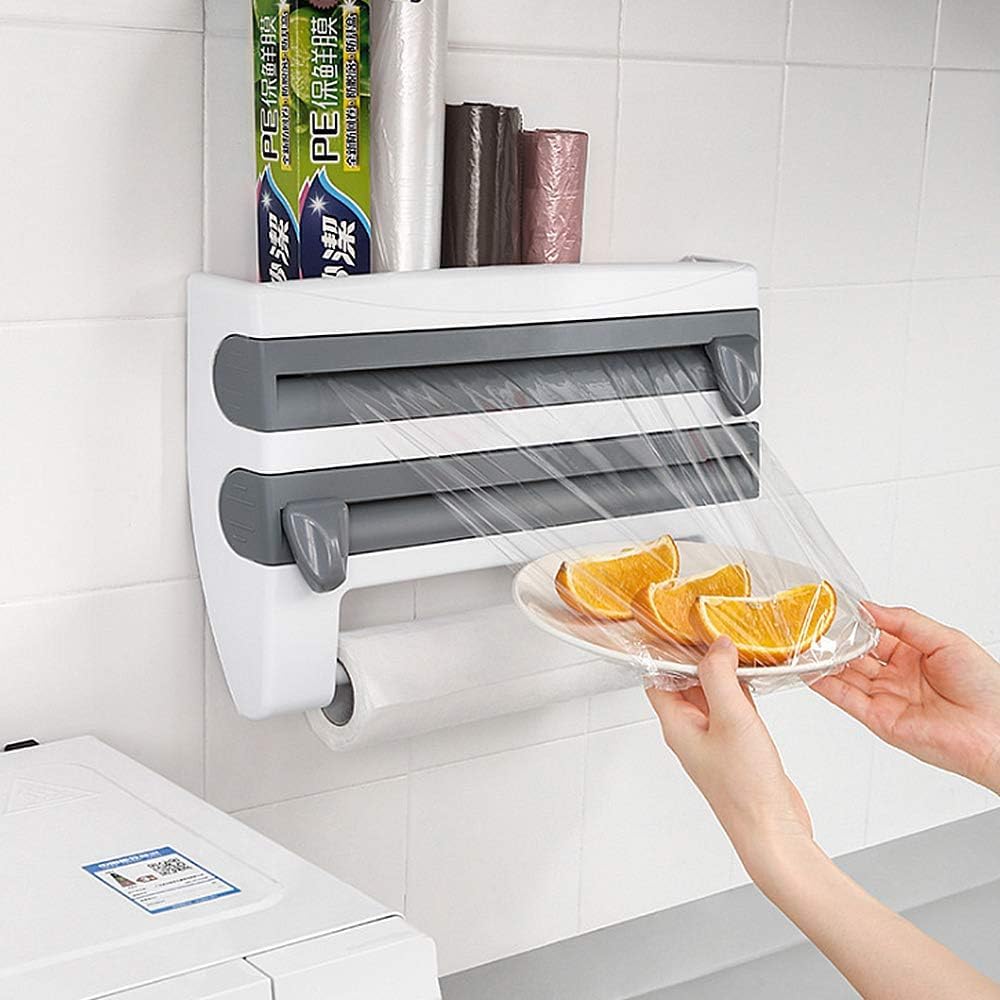 4‑in‑1 Kitchen Paper Dispenser – Wall Mounted Foil, Cling Wrap & Tissue Holder - Saadiq.pk