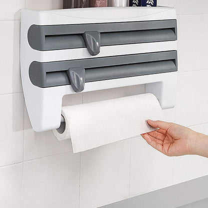 4‑in‑1 Kitchen Paper Dispenser – Wall Mounted Foil, Cling Wrap & Tissue Holder - Saadiq.pk