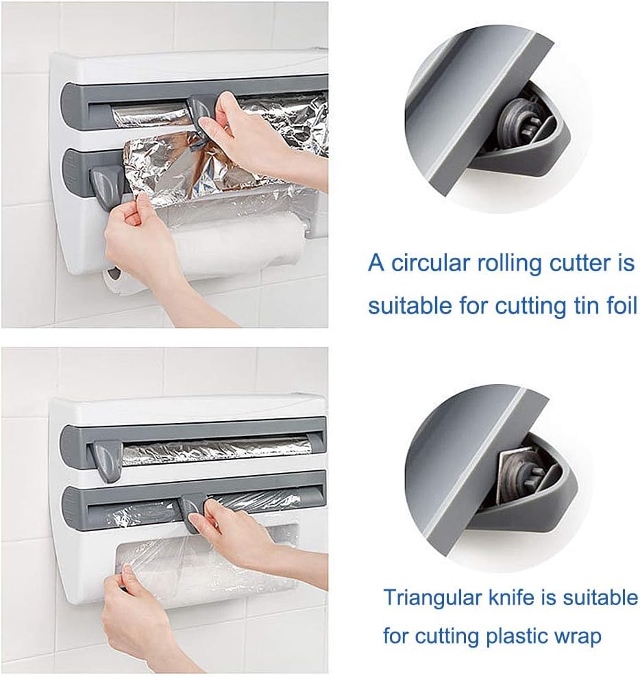 4‑in‑1 Kitchen Paper Dispenser – Wall Mounted Foil, Cling Wrap & Tissue Holder - Saadiq.pk