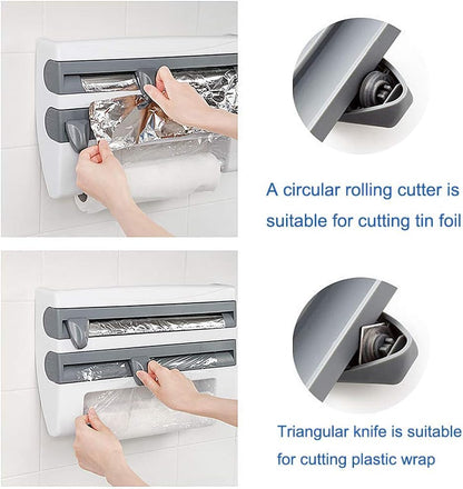 4‑in‑1 Kitchen Paper Dispenser – Wall Mounted Foil, Cling Wrap & Tissue Holder - Saadiq.pk