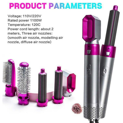 5 in 1 Hair Dryer & Styler – Hot Air Brush with Interchangeable Attachments - Saadiq.pk