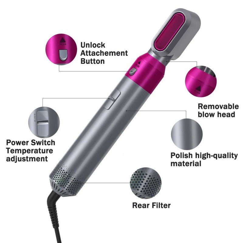 5 in 1 Hair Dryer & Styler – Hot Air Brush with Interchangeable Attachments - Saadiq.pk