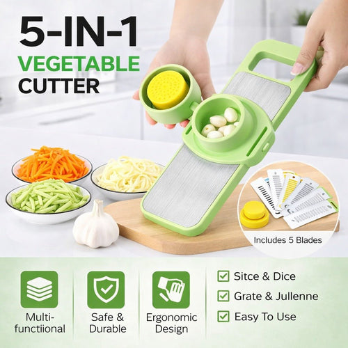 5 in 1 Vegetable Slicer – Multi‑Function Kitchen Cutter with Interchangeable Blades - Saadiq.pk