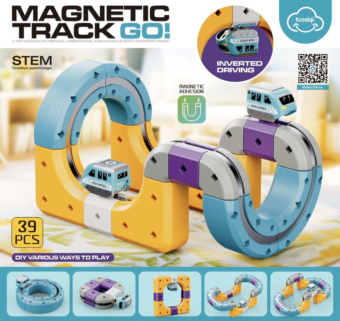 39 PCS Magnetic Train Track Set for Kids | STEM Educational Magnetic Racing Track with Rechargeable Train | DIY Toy