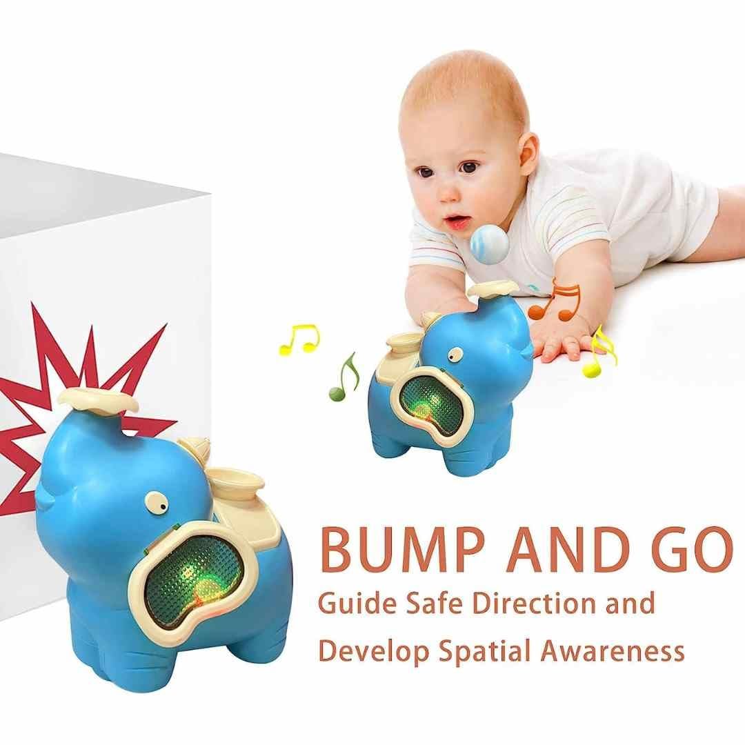Musical Elephant Mist Spray Toy | Moving Bump & Go Toy with Lights, Music & Floating Ball