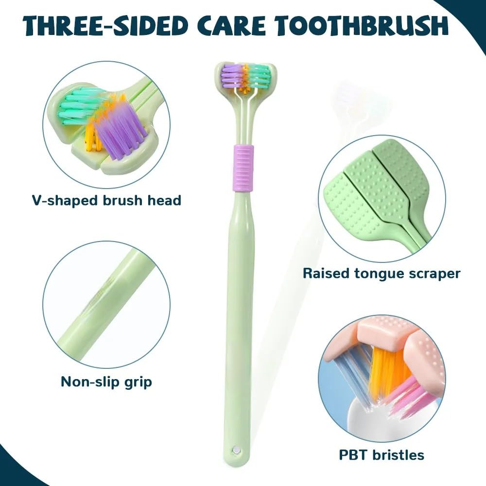 Soft bristle 3-sided toothbrush with tongue cleaner - Saadiq.pk