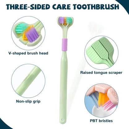 Soft bristle 3-sided toothbrush with tongue cleaner - Saadiq.pk